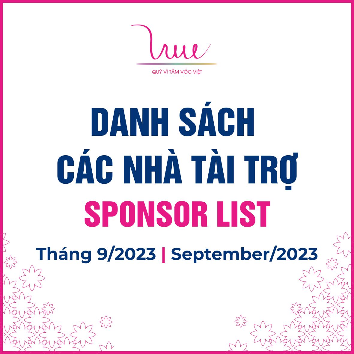 Danh sách các nhà tài trợ tháng 9 năm 2023